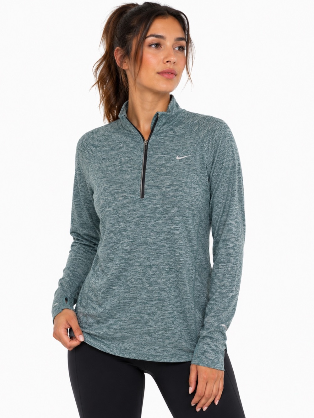 Nike Running Dri-FIT Women’s Heather Teal 1/2 Zip Long Sleeve Top Size Large